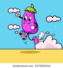 Cute and fun retro eggplant cartoon character vector illustration. Cool and fun eggplant character print design.