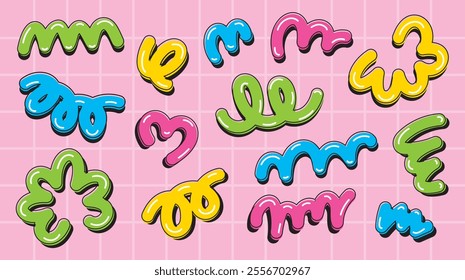 cute and fun retro style abstract scribble graphic element vector set for decorating artwork