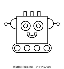 Cute Fun Robot Character Outline Doodle Icons Set. Androids Vector Illustrations Collection Isolated on White