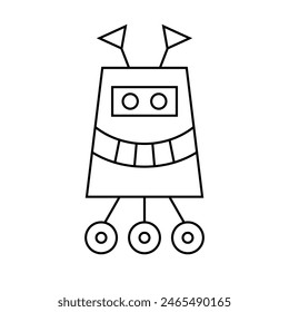Lindo Robot divertido contorno de personaje Doodle icono Ilustración vectorial aislado en blanco