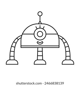 Cute Fun Robot Character Outline Doodle Icon Vector Illustration Isolated on White