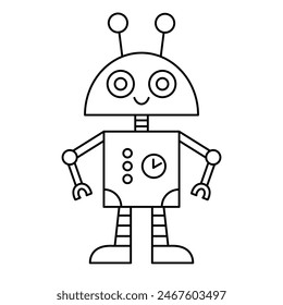 Cute Fun Robot Character Outline Doodle Icon Vector Illustration Isolated on White