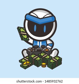 cute and fun robot gamer with money