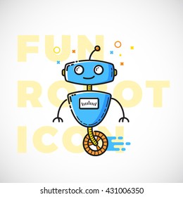 Cute Fun Robot Illustration. Outline Flat Style. Technology Symbol. Science Sign in Bright Colors. Isolated.