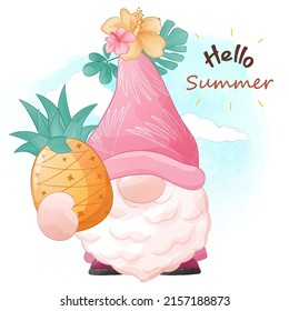 Cute and fun summer gnome illustration