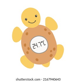 Cute fun turtle thermometer for bathing newborns in hand-drawn boho style