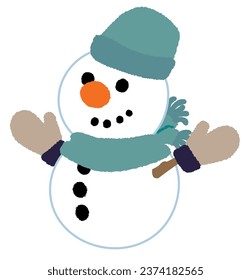 süße und lustige Vektorgrafik-Illustration von weißem Schneemann mit hellblauer Linie zu Weihnachten, Neujahr und Winterferien