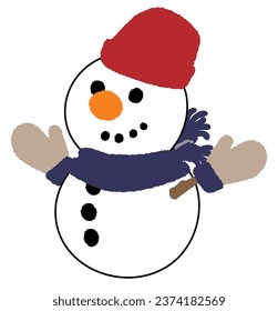 lindo y divertido dibujo vectorial ilustración de muñeco de nieve blanco con línea negra para Navidad, año nuevo e invierno vacaciones