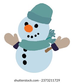 cute and fun vector illustration of  snowman for Christmas, new year and winter holiday