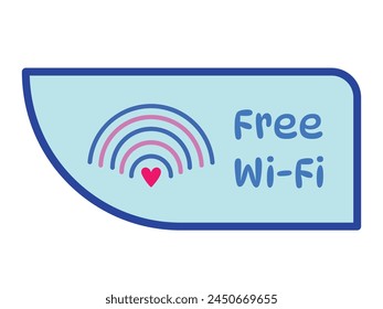 Cute and fun window corner free wifi sign age sticker illustration isolated on blue background. Simple flat styled drawing.