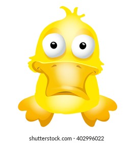 Cute fun yellow ducking cartoon kid games character. Vector illustration, clip art, isolated on white background