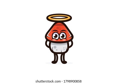 Cute fungy angel with halo over head cartoon character ( mushroom ) with 