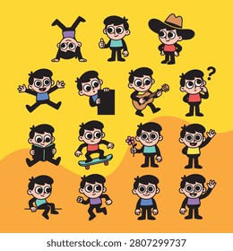 Cute Funky Boy Character Collection For Daily Activities