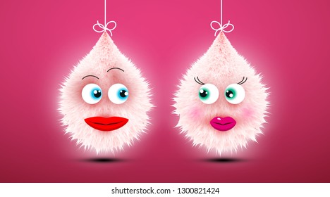 Cute Funky Shaggy Fluffy Toys in Love Vector Cartoon