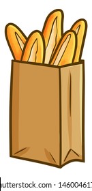 Cute and funn five long bread in a paper bag