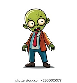 Cute Funnt Zombie. Cartoon Style on White Background. Vector