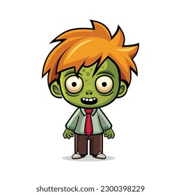 Cute Funnt Zombie. Cartoon Style on White Background. Vector