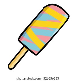 Cute and funny 3 colors ice cream in summer - vector.