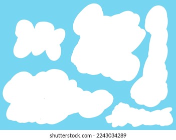 Cuidada y divertida nublada blanca abstracta sobre fondo azul. Ilustración vectorial.