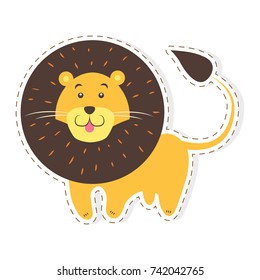 Cute funny african cat or lion vector flat cartoon sticker or icon outlined with dotted line isolated on white. Wild animal illustration for game counters, price tags svg