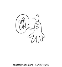 Cute funny alien. Design element, icon on the theme of UFO, space. Doodles vector illustration