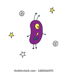 Cute funny alien. Design element, icon on the theme of UFO, space. Doodles color vector illustration