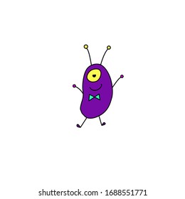 Cute funny alien. Design element, icon on the theme of UFO, space. Doodles vector illustration