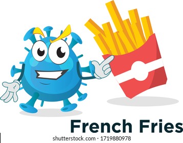 cute funny alien germ character indicating french fries