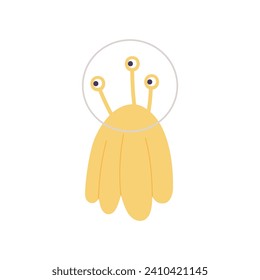 Cute funny alien with three eyes. Exploring universe, astronomy science cartoon vector illustration
