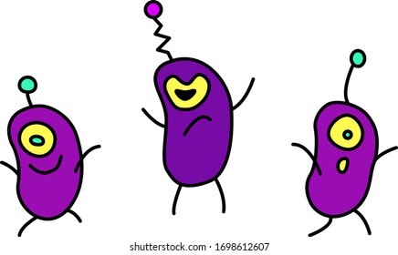 Cute funny aliens. Design element, card, background, icon on the theme of UFO, space. Doodles vector color 