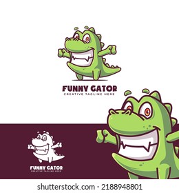 Cute Funny Aligator Cartoon Illustration Flat Style