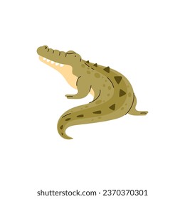 Cute funny alligator or crocodile flat style, vector illustration isolated on white background. Decorative design element. Water animal with long tail and big teeth