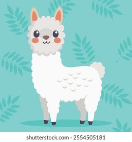 Cute and funny alpaca. Baby Lama standing. Vector illustration alpaca character design with flat color. Can be used for design of t-shirts, posters and Baby Shower party and characters.