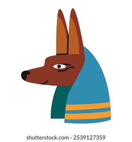 Lindo dios egipcio antiguo divertido Anubis, cabeza de chacal. Ilustración vectorial moderna de moda aislada en el fondo blanco, dibujado a mano, diseño plano