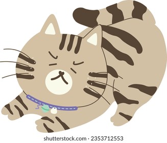 Cute ,funny and angry brown tabbycat doodle vector. Cartoon cat or kitten characters design collection with flat color in different poses. Set of purebred pet animals isolated on white background
