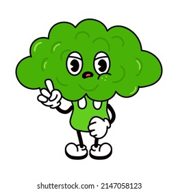 Cute Funny Angry Sad Broccoli Character. Vector Hand Drawn Traditional Cartoon Vintage,retro, Kawaii Character Illustration Icon. Isolated White Background. Angry Broccoli Cabbage Emoji,child,adorable