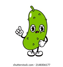 Cute funny angry sad cucumber character. Vector hand drawn traditional cartoon vintage,retro, kawaii character illustration icon. Isolated white background. Angry cucumber emoji,child,adorable,kids