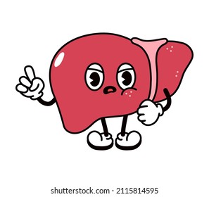 Cute funny angry sad liver character. Vector hand drawn traditional cartoon vintage,retro, kawaii character illustration icon. Isolated white background. Angry liver emoji,child,adorable,kids concept