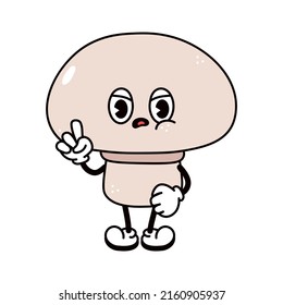 Cute funny angry sad mushroom character. Vector hand drawn traditional cartoon vintage, retro, kawaii character illustration icon. Isolated on white background. Crying mushroom character concept