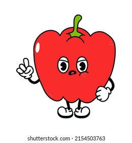 Cute funny angry sad pepper character. Vector hand drawn traditional cartoon vintage, retro, kawaii character illustration icon. Isolated on white background. Angry pepper character concept