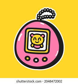 Cute funny animal baby tamagotchi. Vector doodle cartoon character illustration design. Funny tamagotchi cartoon character logo icon concept