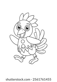 cute and funny animal cartoon drawing for kids colouring page