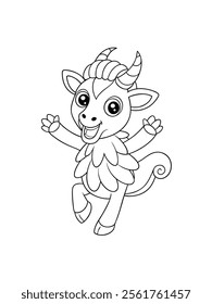 cute and funny animal cartoon drawing for kids colouring page