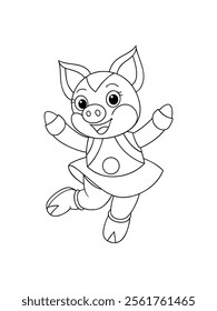 cute and funny animal cartoon drawing for kids colouring page