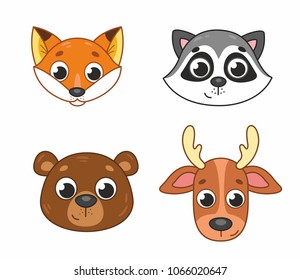 
Cute funny animal faces. Vector illustration for kids