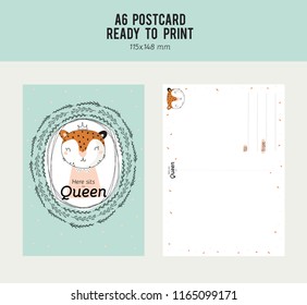 Cute and funny animal postcard design. Isolated. Vector. Good for cards, t shirt design, stickers or nursery decor. Scandinavian kids collection