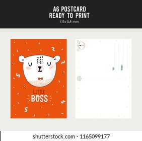 Cute and funny animal postcard design. Isolated. Vector. Good for cards, t shirt design, stickers or nursery decor. Scandinavian kids collection