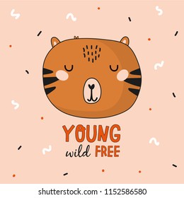 Cute and funny animal poster. Isolated. Color background. Vector. Good for t shirt design, stickers, cards and nursery decor. Scandinavian kids collection