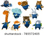 Cute funny animal students set, back to school concept, pupil animals in school uniform vector Illustrations