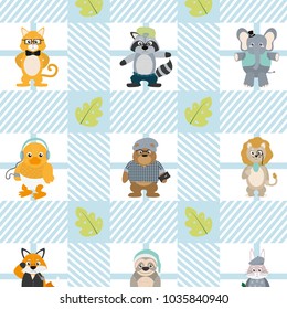 Cute and funny animals background pattern